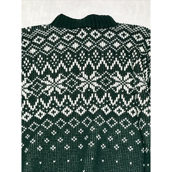 Vintage Carly Blake Sweater Size Medium Green Snowflake Fair Isle Ski Made USA - Picture 4 of 11